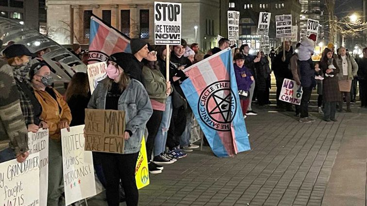 Protesters gather outside ICE field office in Baltimore in wake of fatal shooting in Minneapolis