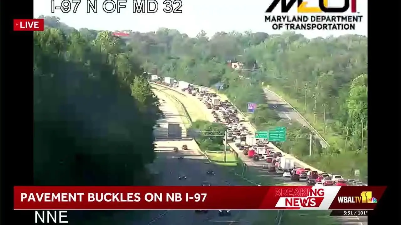 Traffic affected after pavement buckled on Interstate 97