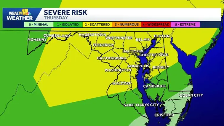 Weather Alert Day | Thunderstorms may turn severe Thursday evening in ...