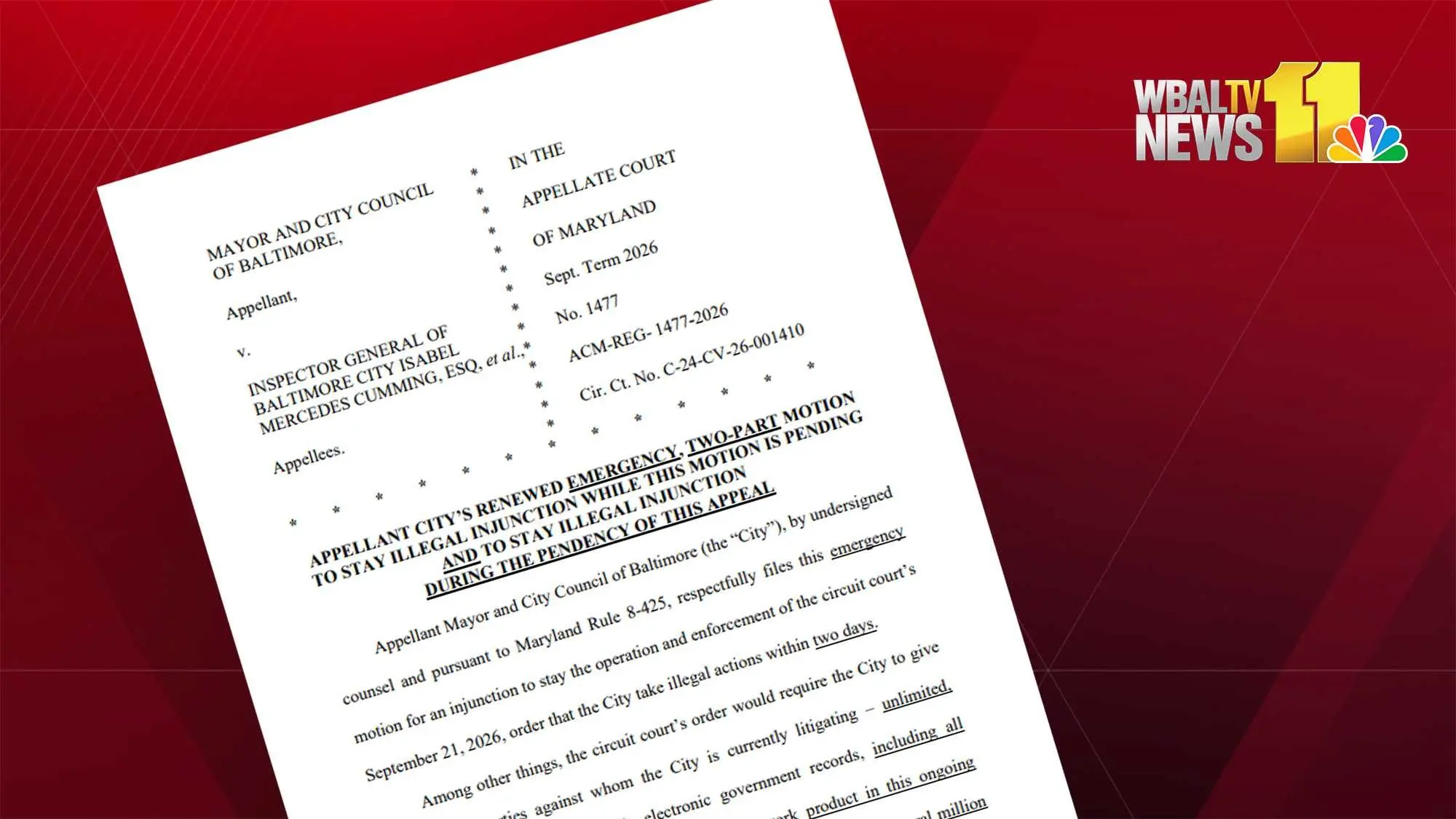 Baltimore asks appellate court to block IG records order | WBAL ...