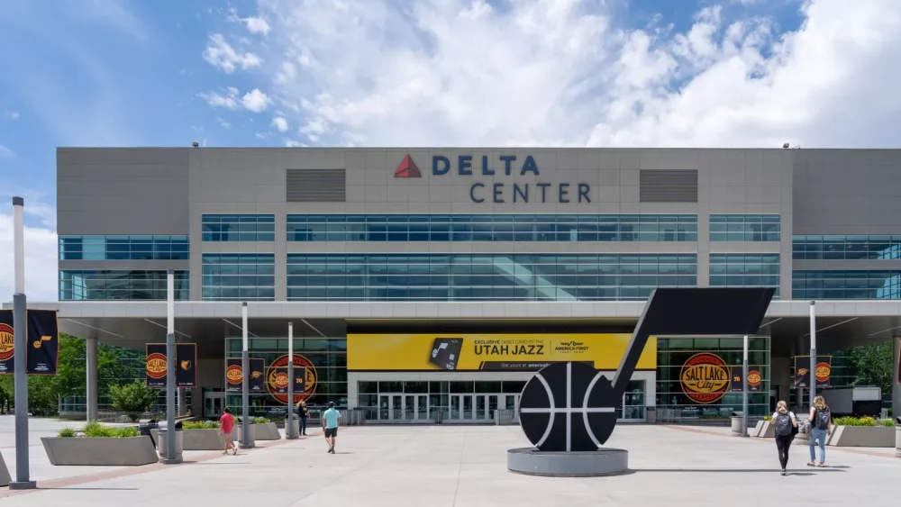 Delta Center in Salt Lake City^ Utah^ USA - June 28^ 2023. The Delta Center is an indoor venue. Home to UTAH JAZZ