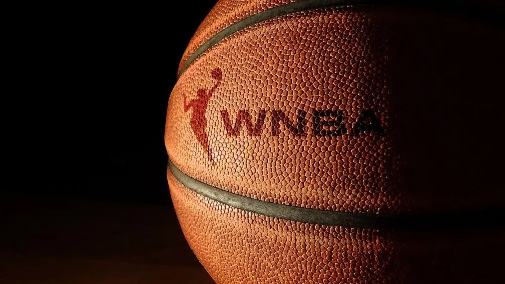 Closeup of a basketball with the WNBA logo and text. Raleigh^ NC - USA - 06-13-2024