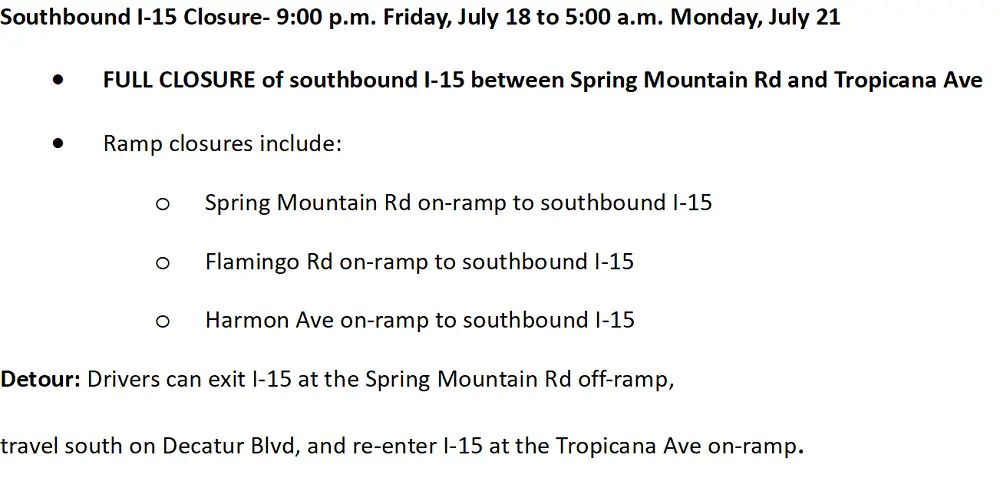 SB 15 Closure This Weekend