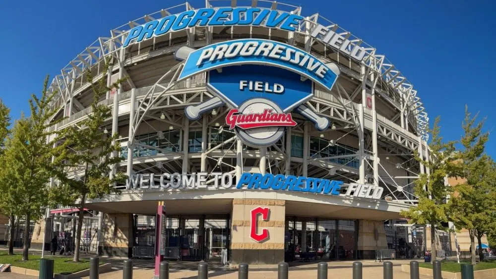 Progressive Field panorama^ home of the Cleveland Guardians. Progressive Field has been home to the MLB Guardians since 1994. Cleveland - October 18^ 2024