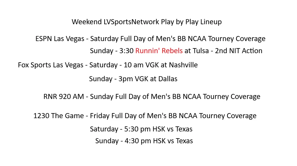 Weekend Play by Play Schedule on LV SportsNetwork
