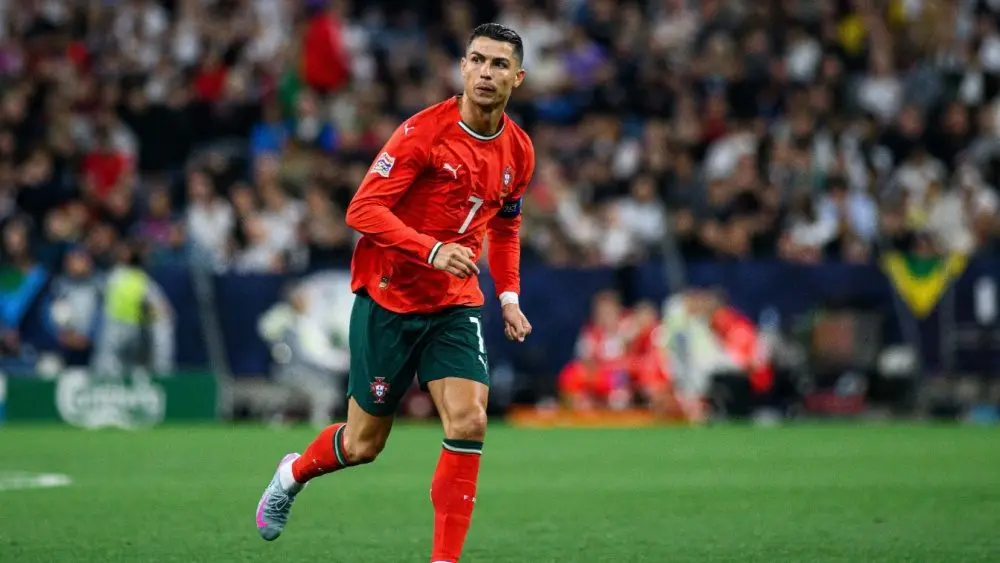 Cristiano Ronaldo - The semifinal lucifer UEFA Nations League 2025 Germany vs Portugal astatine Allianz Arena. MUNICH^ GERMANY - 4 JUNE^ 2025