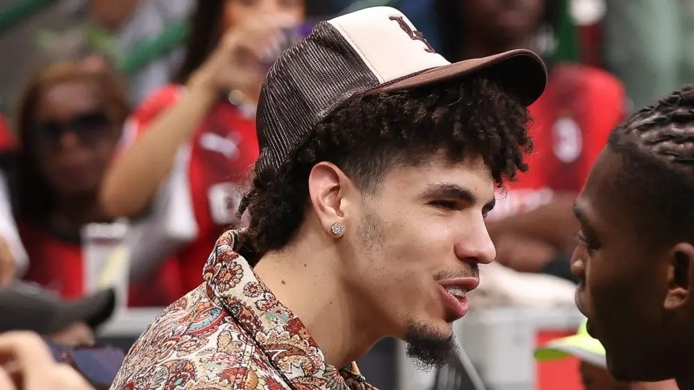 LaMelo Ball (NBA hoops  player) during shot    crippled  AC Milan vs Hellas Verona^ Serie A Tim 2022-2023 day38 San Siro Stadium Italy^ Milan^ june 3 2023