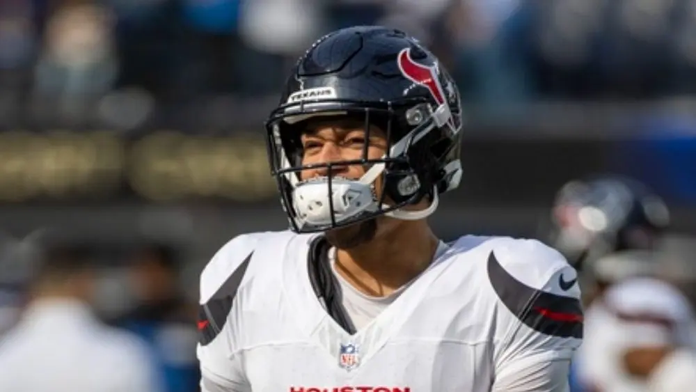 Houston Texans wide   receiver Jayden Higgins #81 warms up   earlier  an NFL shot   crippled  against the Los Angeles Chargers astatine  SoFi Stadium^ Saturday Dec. 27^ 2025^ successful  Inglewood^ Calif.