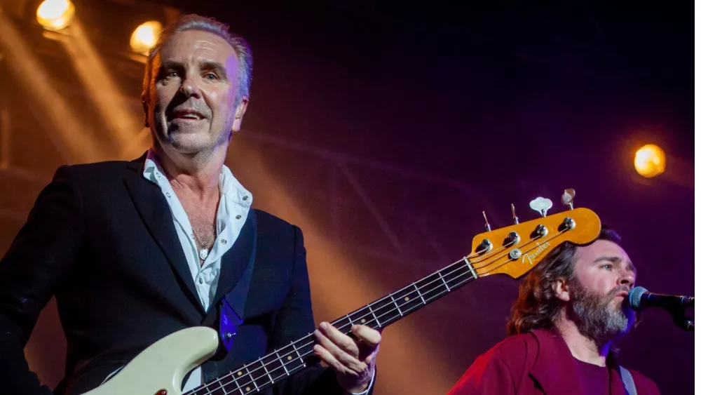 Nick Seymour and Liam Finn play with Crowded House on the Crossroads stage at 33rd Byron Bay Bluesfest; Byron Bay^ New South Wales^ Australia^ April 16 2022