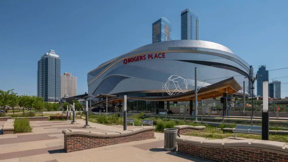 Rogers Place is a multi-use indoor arena in Edmonton^ Alberta^ Canada with a seating capacity of 18^500 as a hockey venue