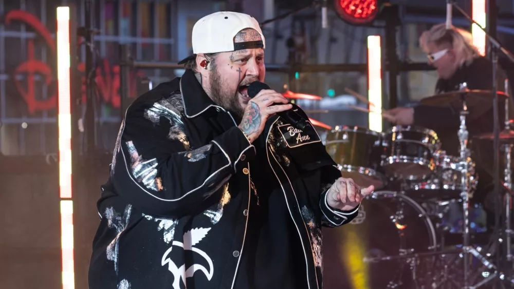 Jelly Roll performs on stage during 2024 New Year's celebration on Times Square in New York on December 31^ 2023.