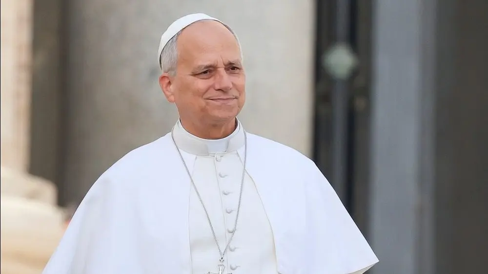 Pope Leo XIV addresses the faithful gathered in St. Peter’s Square on the occasion of the Jubilee of Poor at the Vatican^ November 16^ 2025.