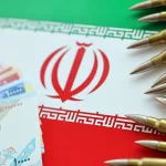 many-bullets-and-iranian-rials-money-bills-on-flag-of-islamic-republic-of-iran