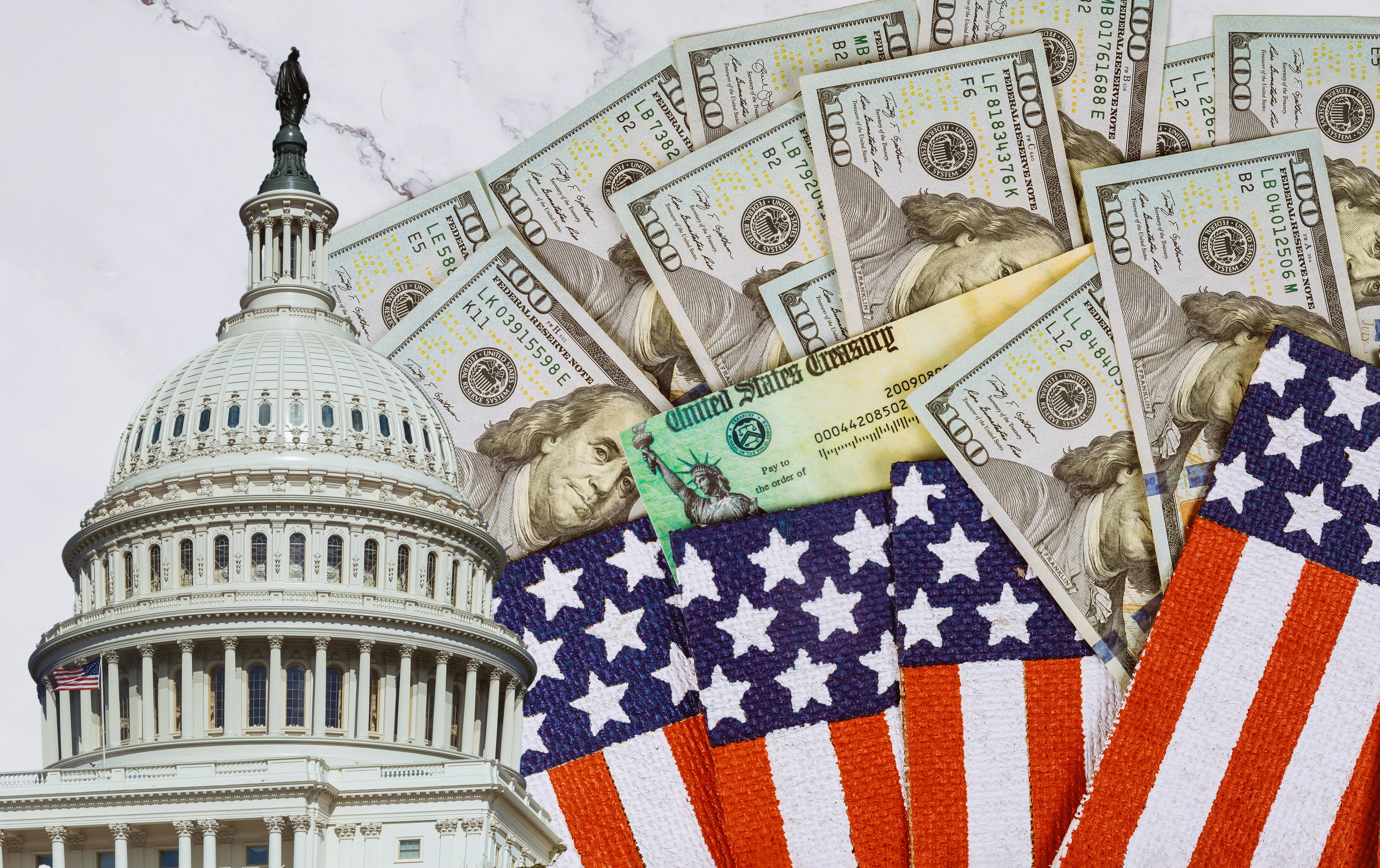 financial-a-stimulus-bill-individual-checks-from-government-us-100-dollar-bills-currency-american-flag-global-pandemic-covid-19-lockdown