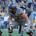 Colton McKivitz #53 during the West Virginia Mountaineers vs Iowa State Cyclones at Mountaineer Field at Milan Puskar Stadium Field in Morgantown^ WV. JOctober 12th^ 2019