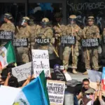The National Guard is seen guarding the federal building during the ICE Protest in Downtown Los Angeles. Los Angeles^ California United States - June 09 2025