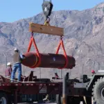 W-07-3-14-07-01 Defense Threat Reduction Agency, cleared for public release, 15 Mar 07. The Defense Threat Reduction Agency Massive Ordnance Penetrator conventional bomb being off-loaded at White Sands Missile Range, N.M