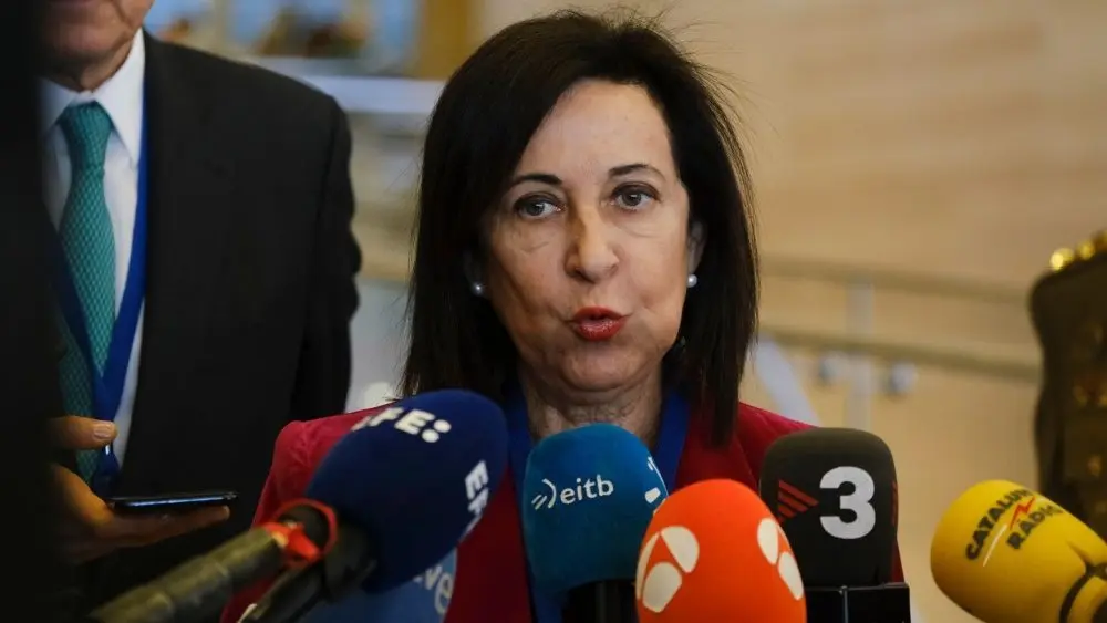 Margarita Robles^ Minister of Defence arrives for a two-day meeting of the alliance's Defence Ministers at the NATO headquarters in Brussels^ Belgium on Feb. 14^ 2023.