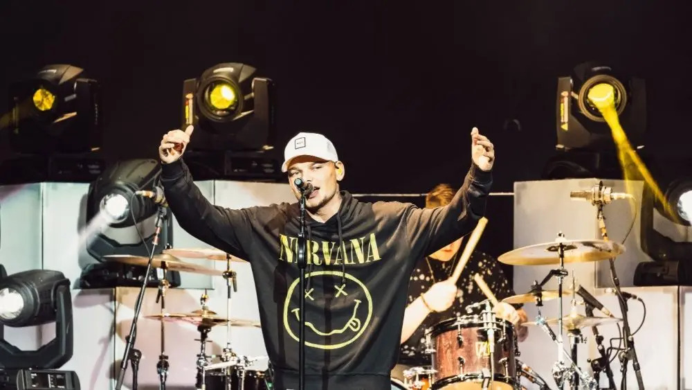 Kane Brown performs on stage during Chris Young's Losing Sleep 2018 World Tour at Infinite Energy Center. DULUTH^ GA^ USA - FEBRUARY 15TH^ 2018