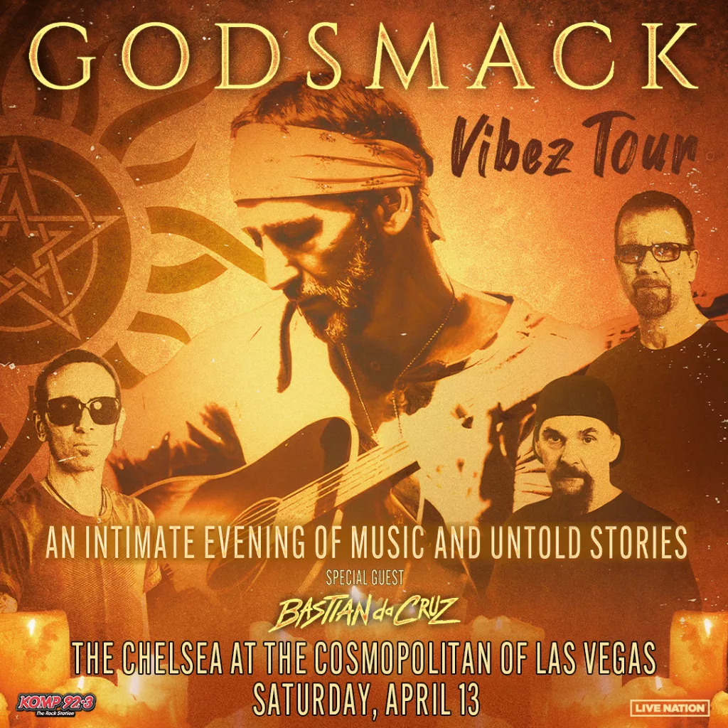 Photo of all members of Godsmack promoting concert at The Chelsea on 4/13
