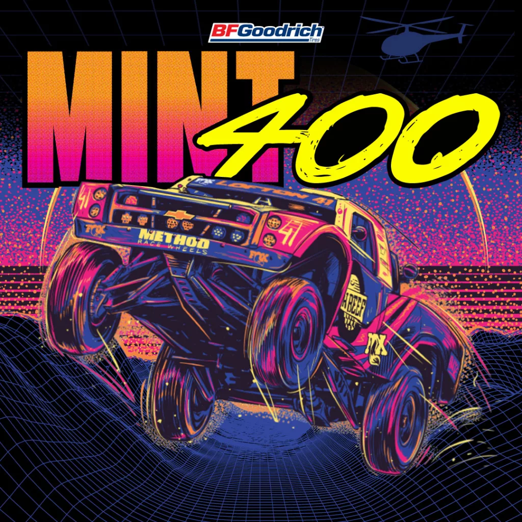 Race car with MINT 400 logo