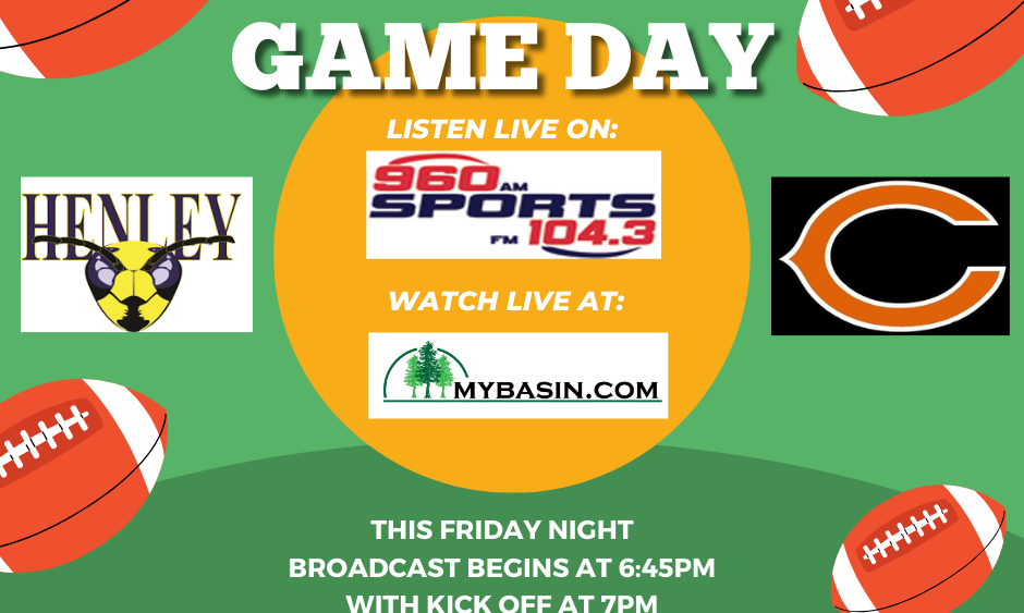 Game day: Henley Hornets football vs Crater. Listen live on 104.3 and 960 sports or watch live at mybasin.com