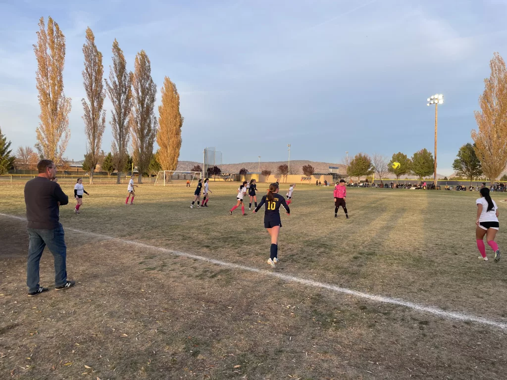 A photo from Henley girls soccer's playoff game against Gladstone