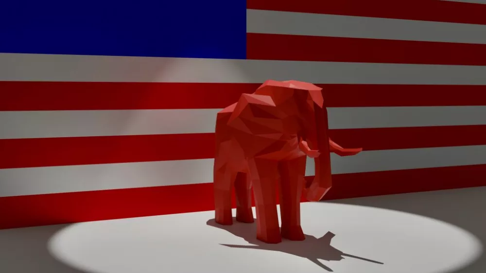 Republican-red-elephant-in-front-of-flag