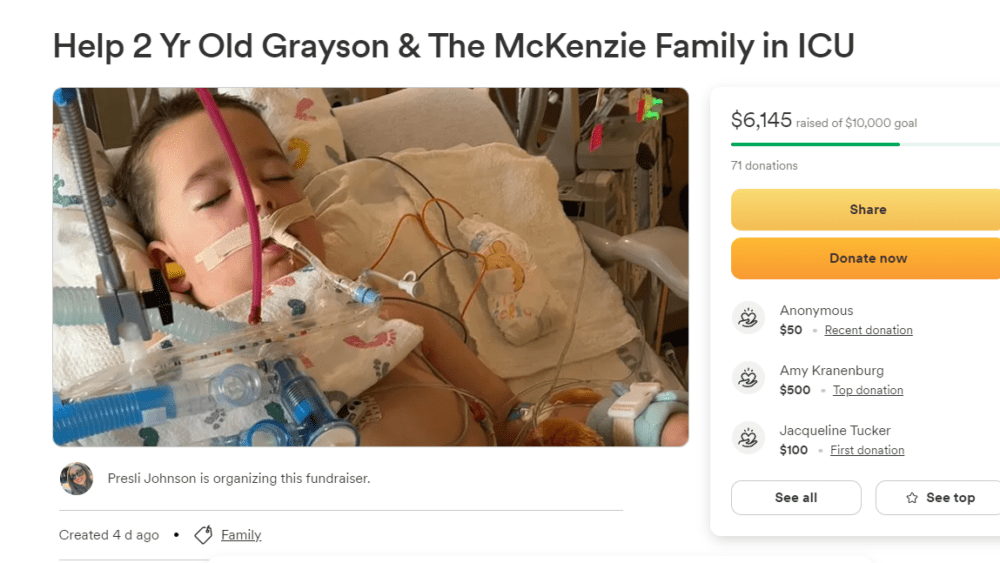Help 2 Yr Old Grayson & The McKenzie Family in ICU