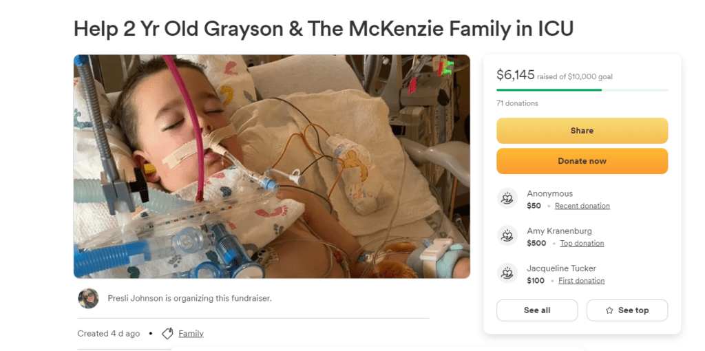 Help 2 Yr Old Grayson & The McKenzie Family in ICU