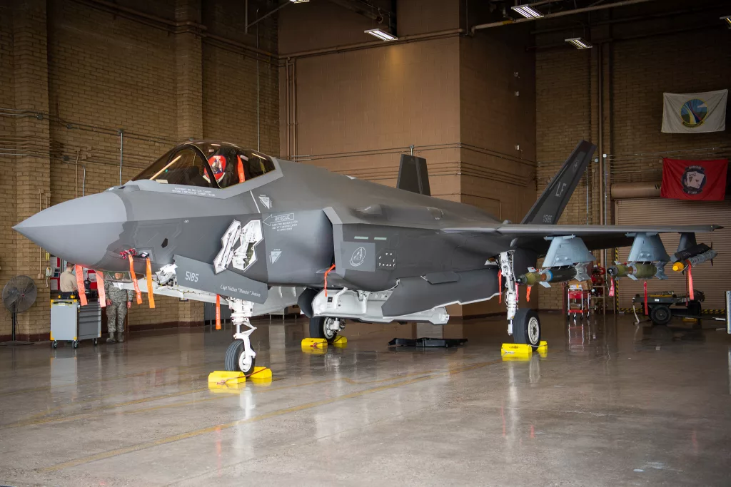 An F-35 in a hangar