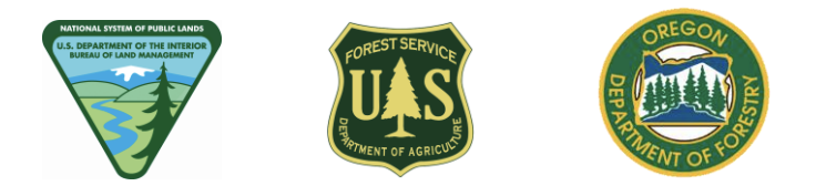 The BLM, USFS and ODF logos