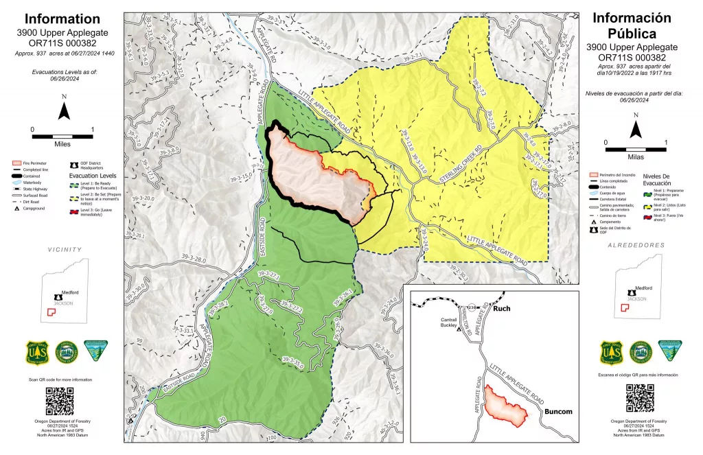 A map of the Upper Applegate Fire