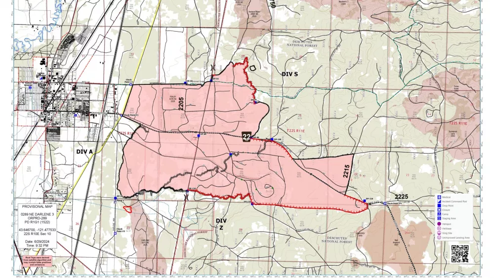 A map of the Darlene 3 Fire