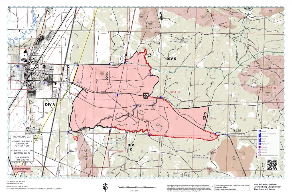 A map of the Darlene 3 Fire