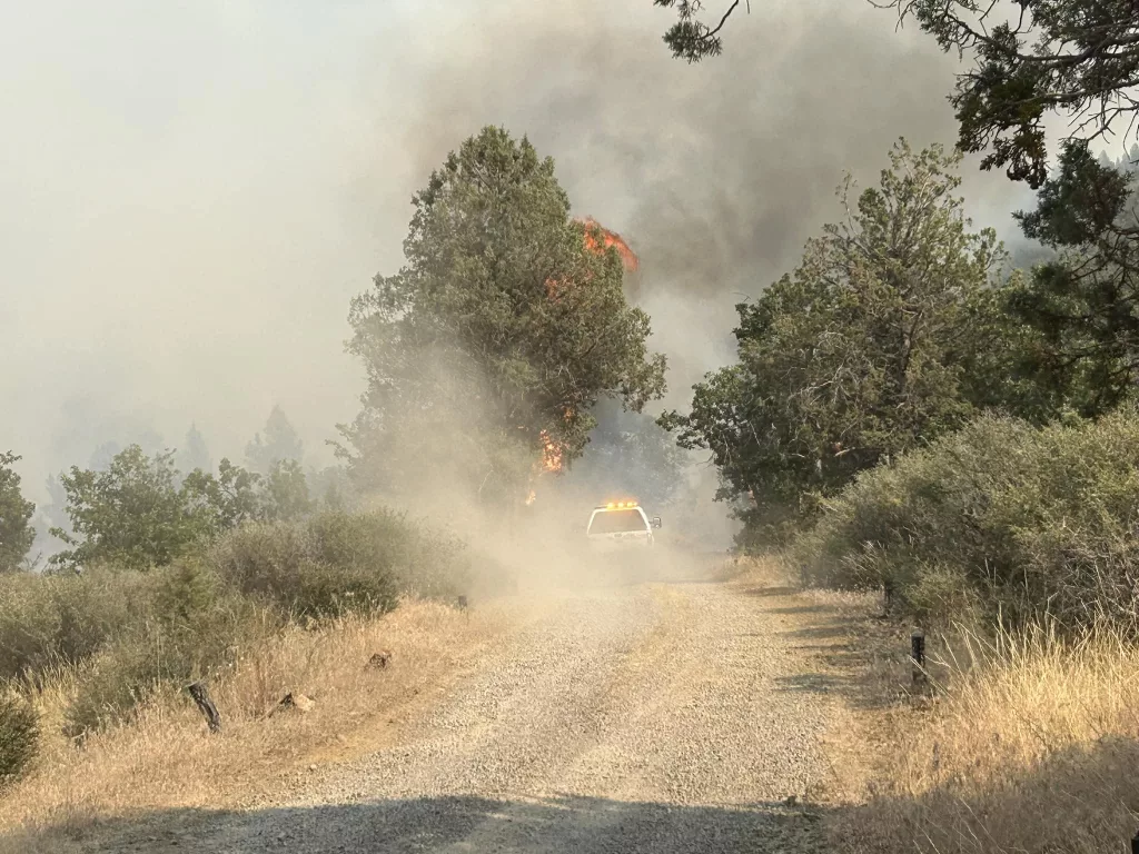 A truck near the Bogus Fire