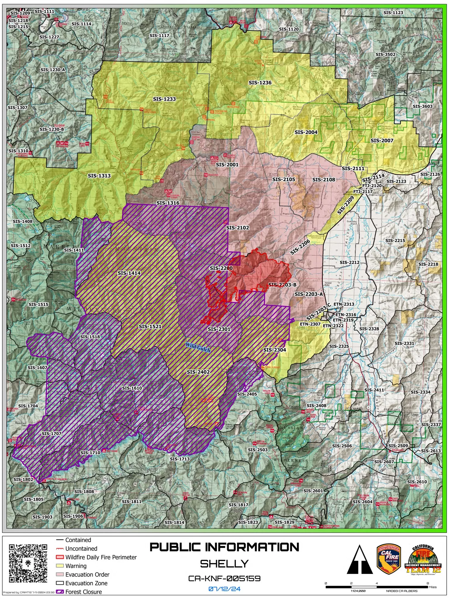 A map of the Shelly Fire