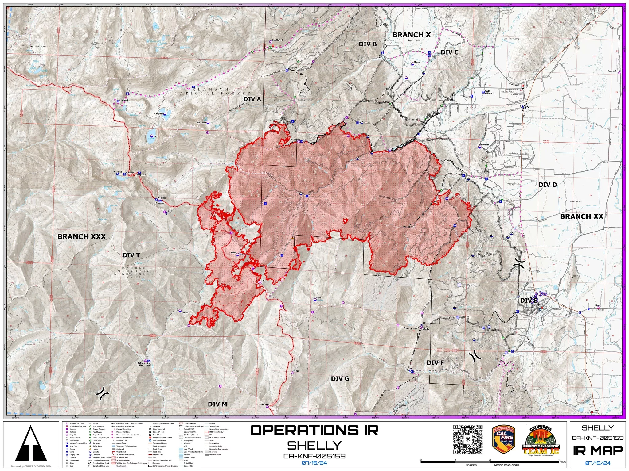 A map of the Shelly Fire