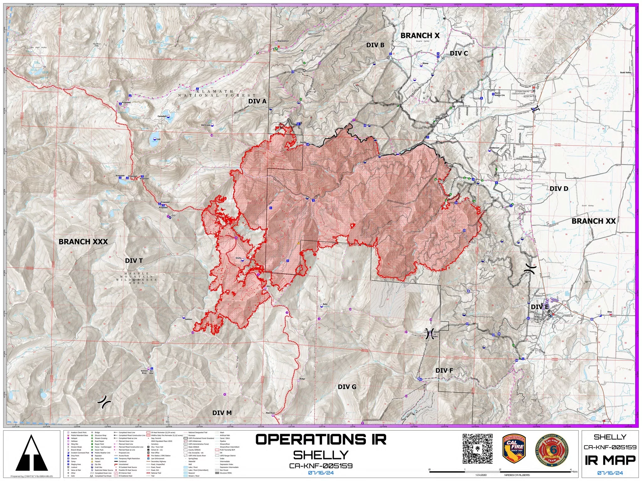 A map of the Shelly Fire