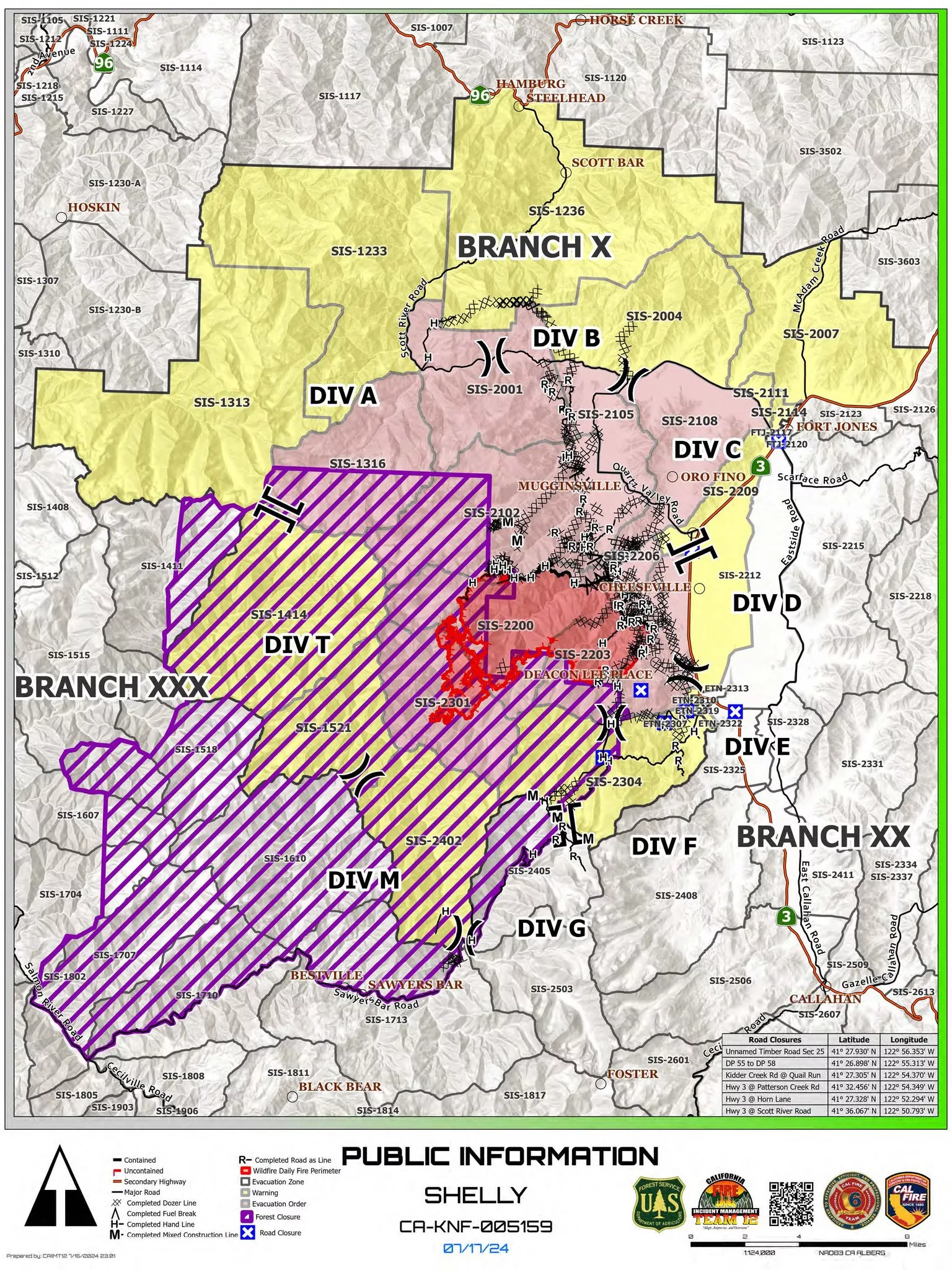 A map of the Shelly Fire