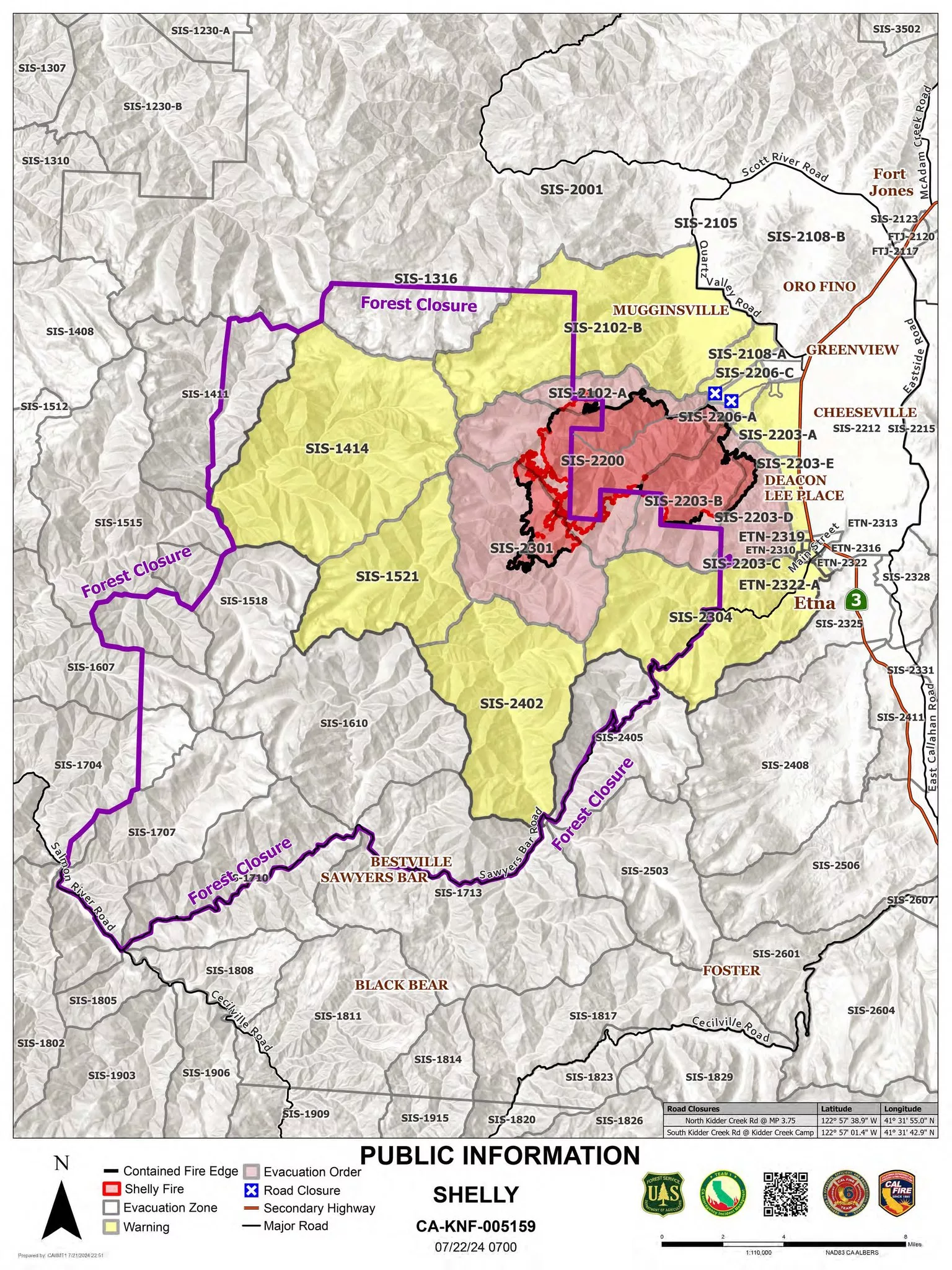 A map of the Shelly Fire