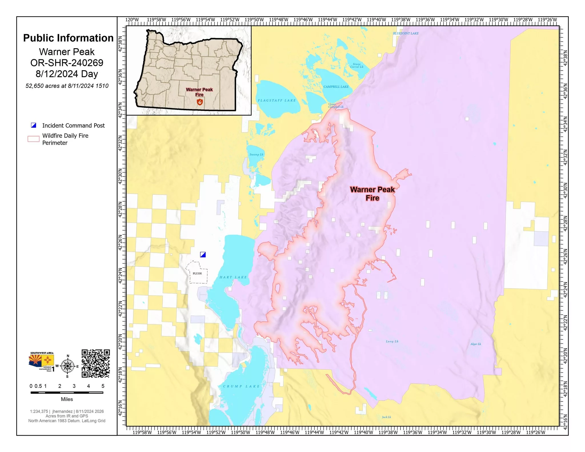 A map of the Warner Peak Fire