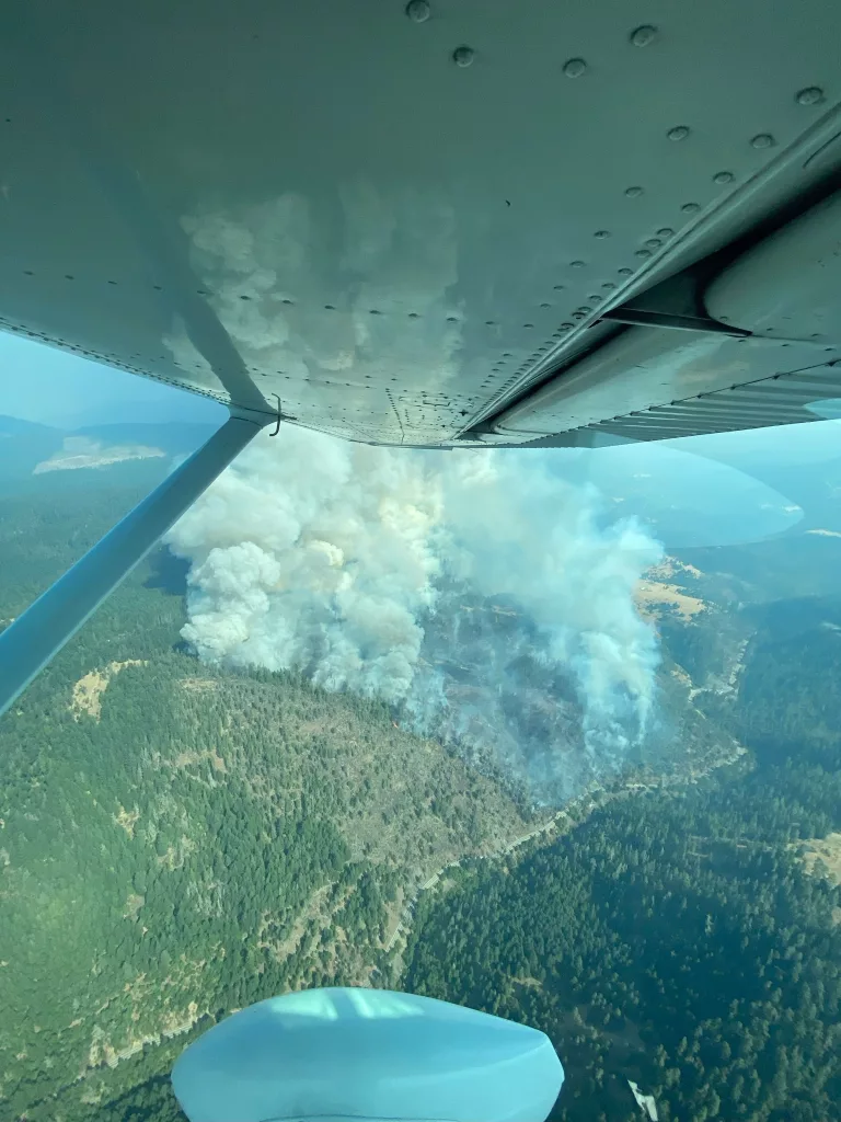 An aerial photo of the Dixon Fire