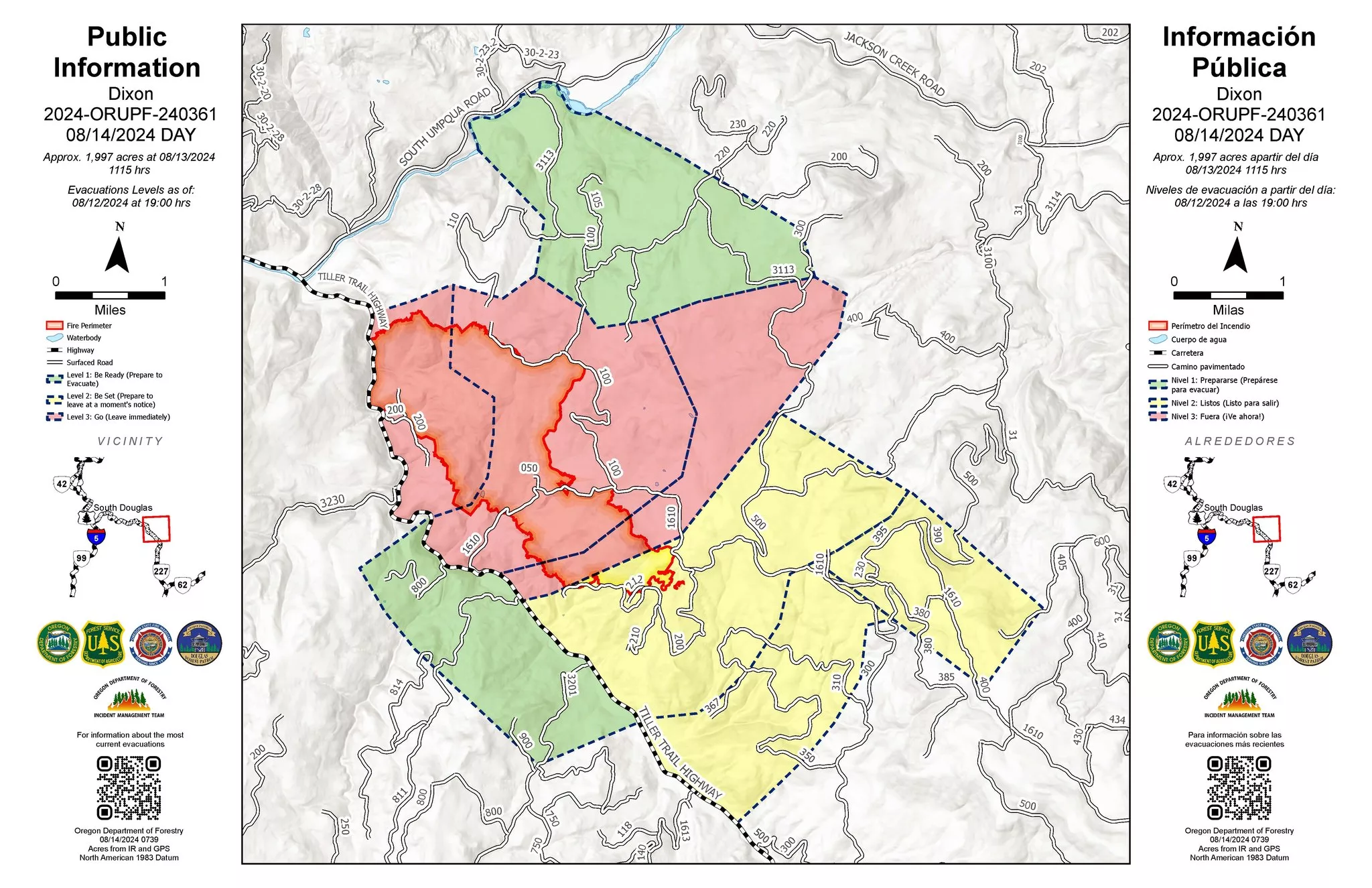 A map of the Dixon Fire with evacuation zones