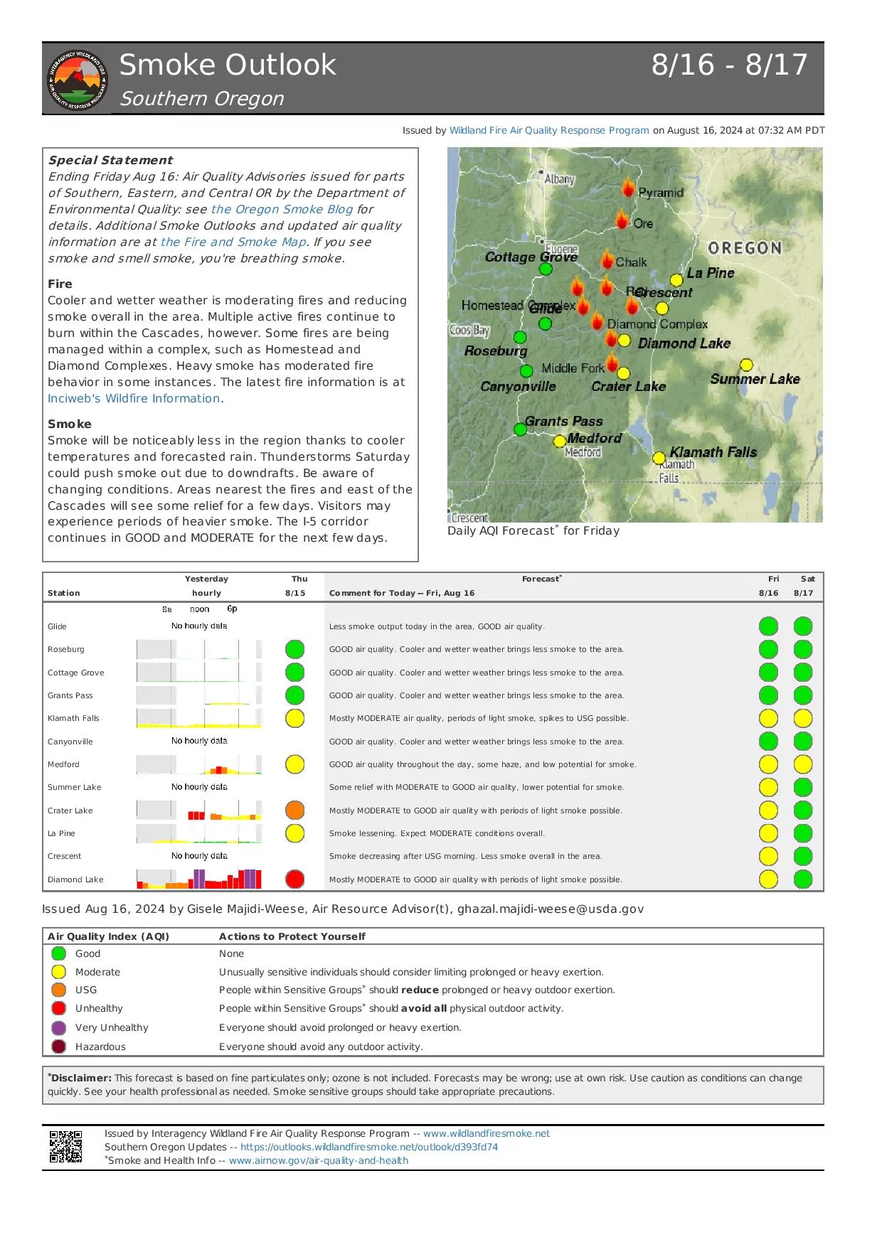 A map of smoke effects from the Diamond Complex and Middle Fork Fire