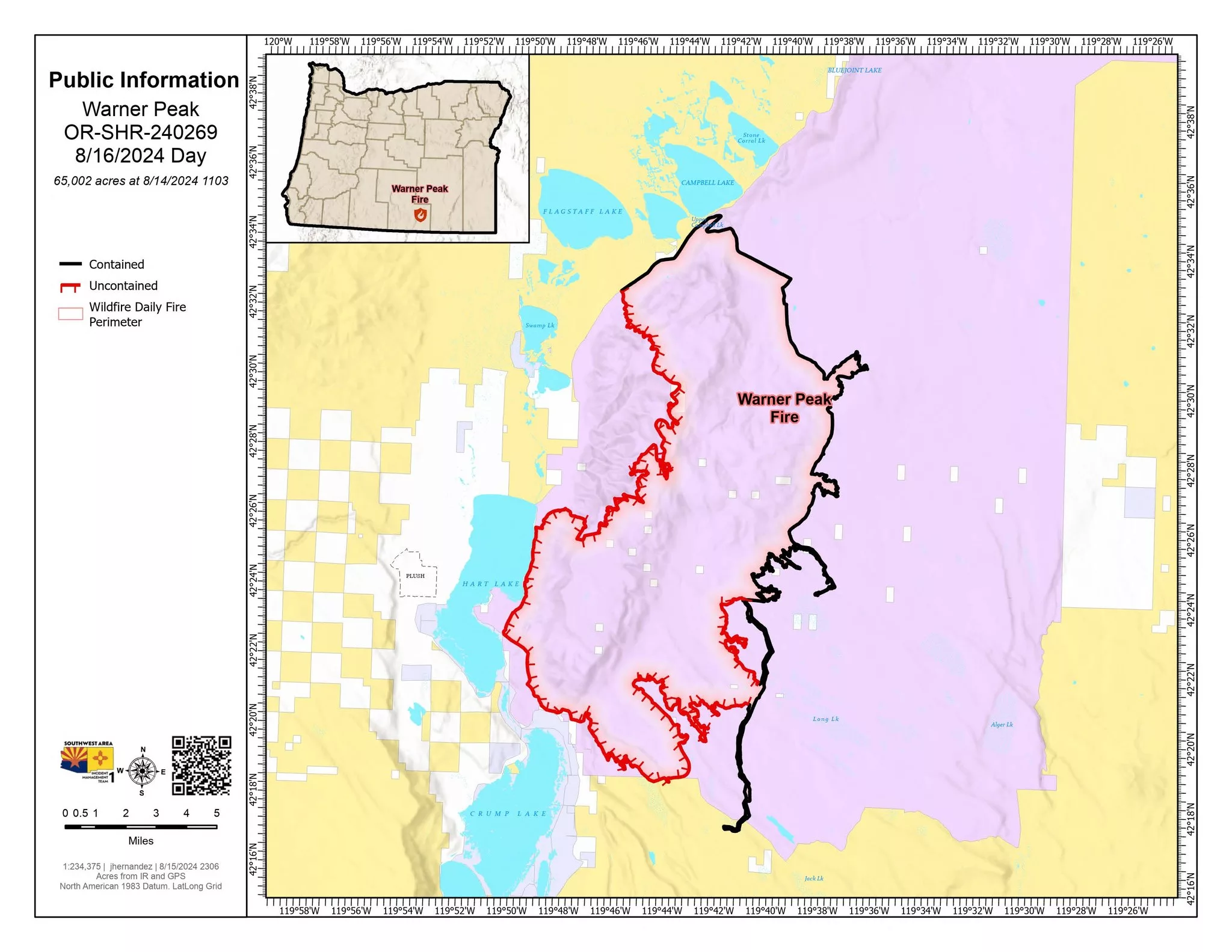 A map of the Warner Peak Fire