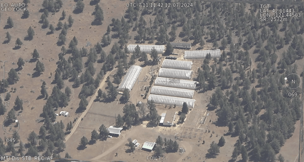 An aerial photo of the illegal marijuana grow site on Harpold Road