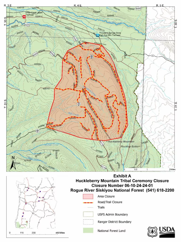 A map of the Huckleberry Mountain closure