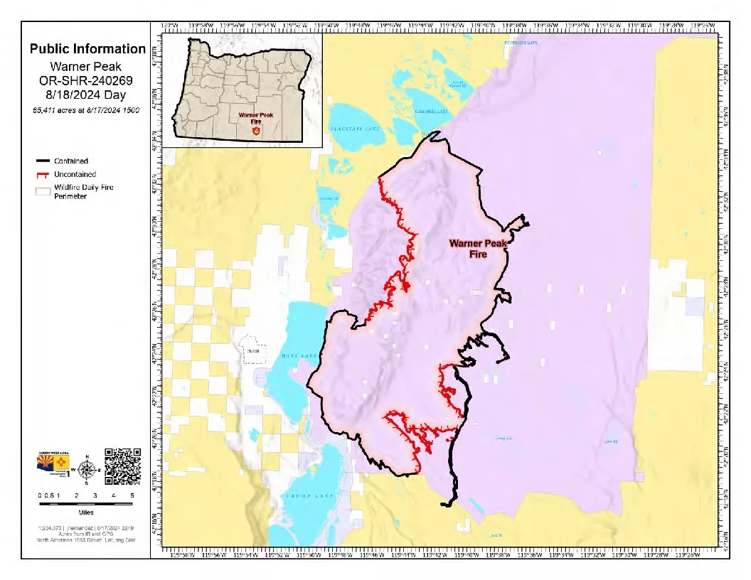 A map of the Warner Peak Fire