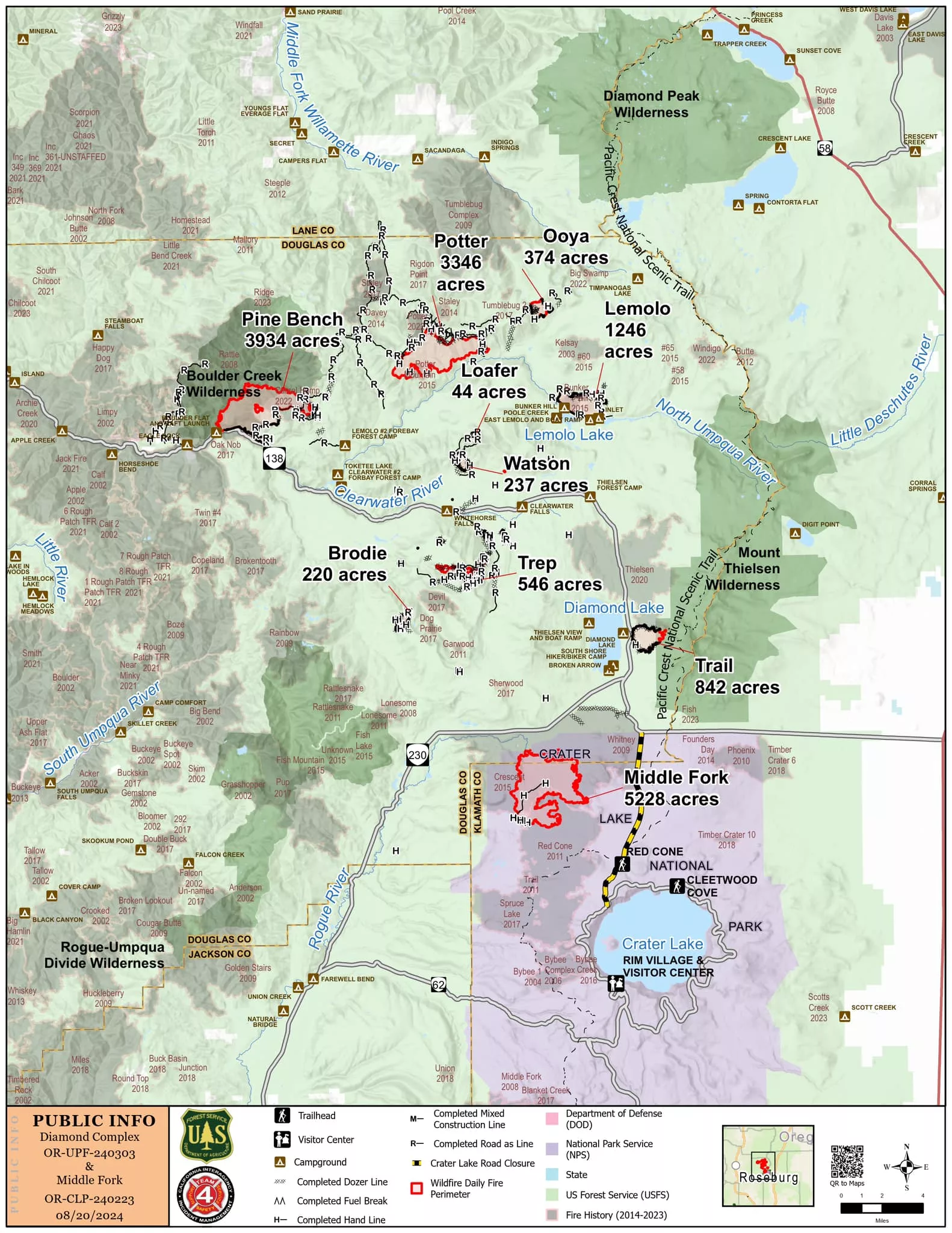 A map of the Diamond Complex and Middle Fork Fire